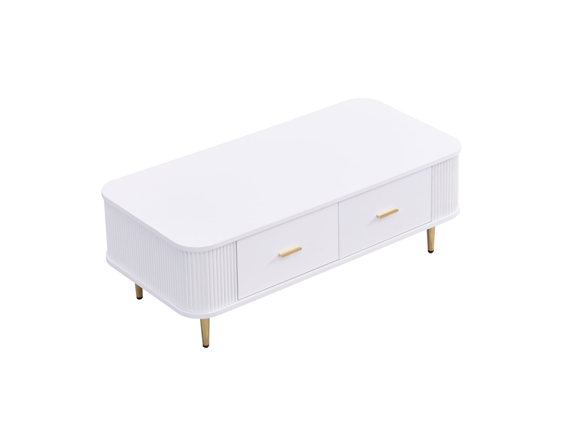 Mesa de Centro com Gavetas e Cantos Arredondados,estilo Sofisticado com Puxadores e Pés Dourados para Sala de Estar PAPRIKA SHOP