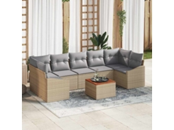 Vidaxl Conjunto De Sofá De Jardim 8 Unid. Bege E Cinza Claro Vime Pe