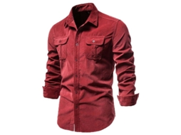 Fasst camisa de Pana de Algodão para Homem com Manga Longa Slim Fit