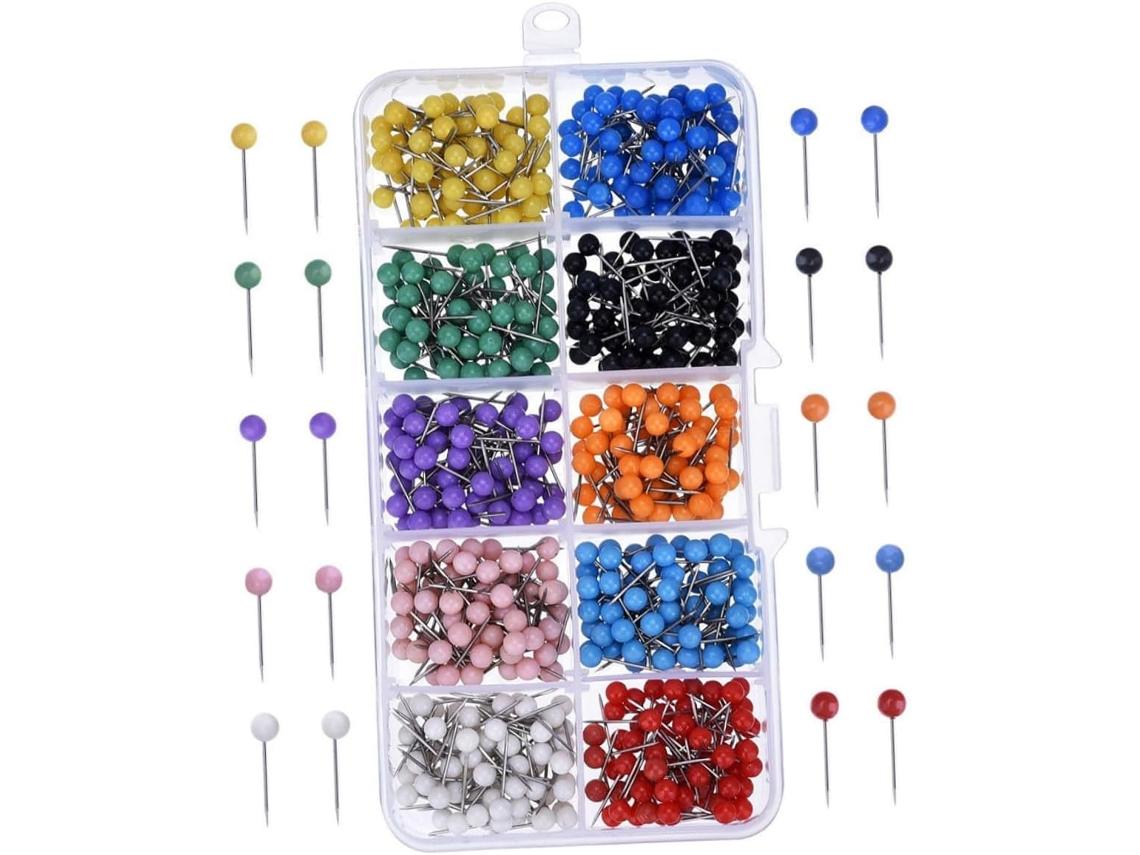 Galpada 500-tachinhas Multicoloridas Para Mapas, Com Cabeças Redondas De Plástico Para Quadros Brancos E Cortiça, Caixa