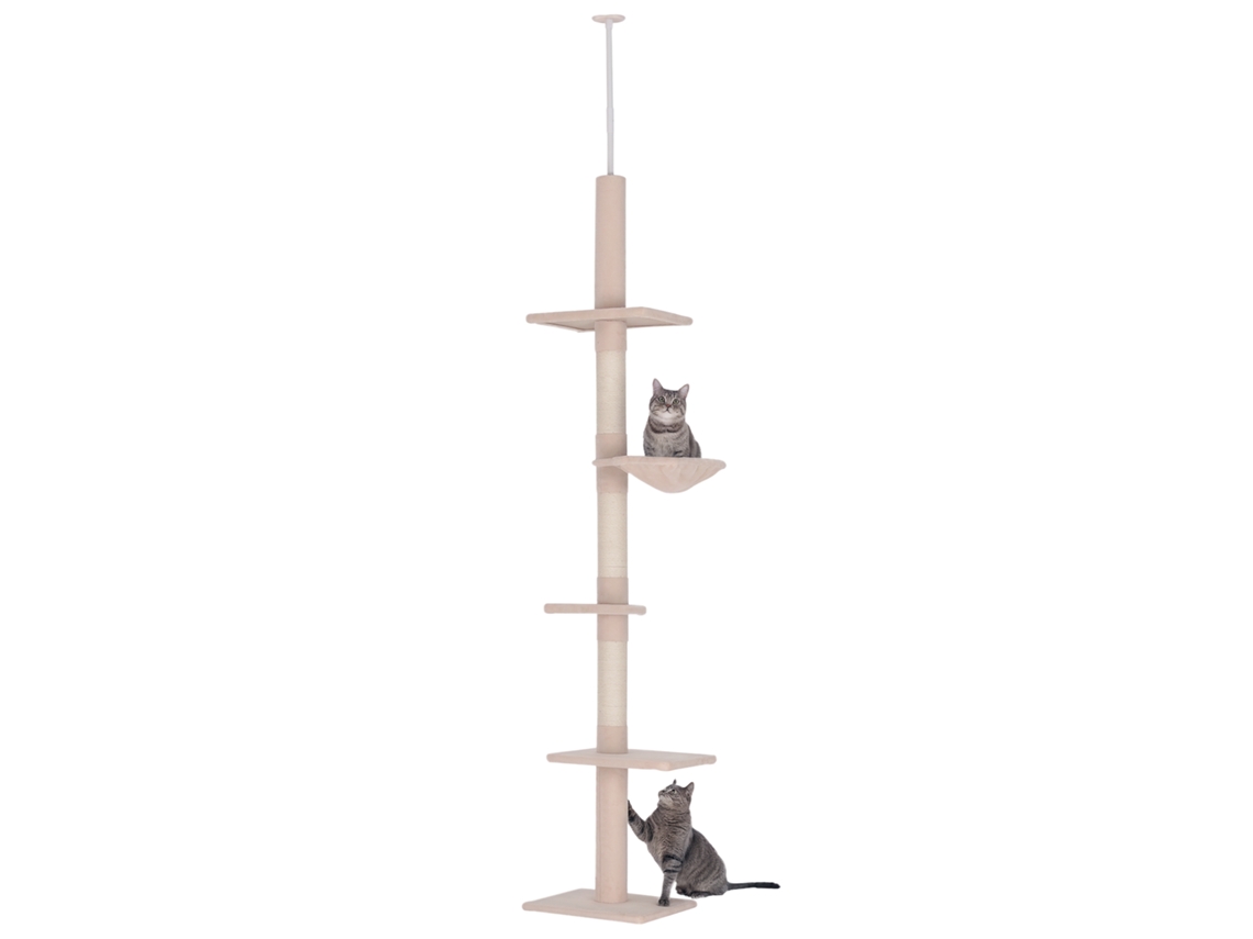 Árvore de Gato Teto 230 260cm Sisal+plataformas, Multiandares, para Gatos Pequenos/grandes, Bege Ge