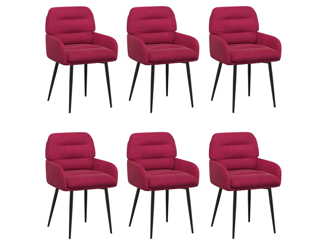 Conjunto 6 Cadeira De Jantar Vidaxl Vermelho Veludo (59 X 59,5 X 90 Cm)
