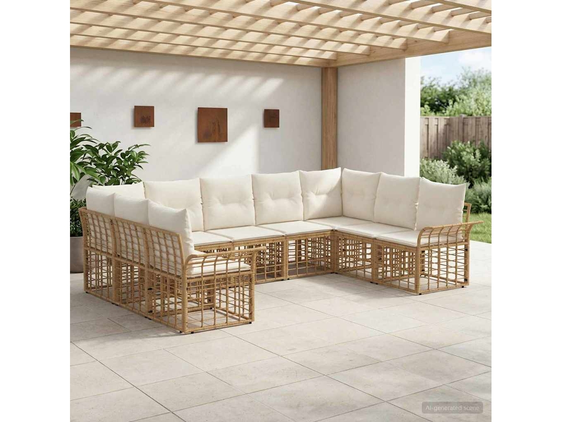 Vidaxl Conjunto De Sofás Para Exterior 9 Unid. Natural E Branco Creme