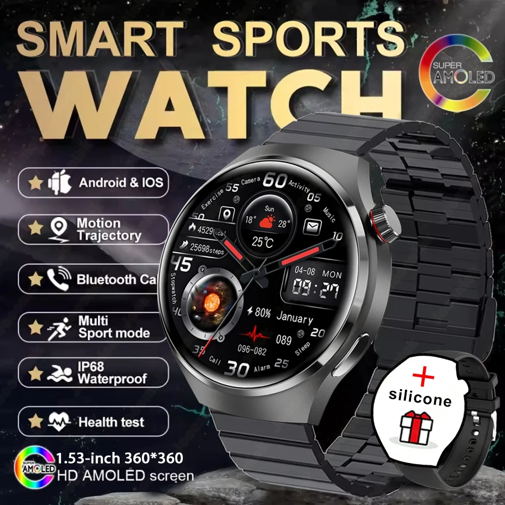 Smartwatch (preto E Aço), Tela Sensível Ao Toque, Monitoramento De Saúde, À Prova D'água, Suporta Chamadas.