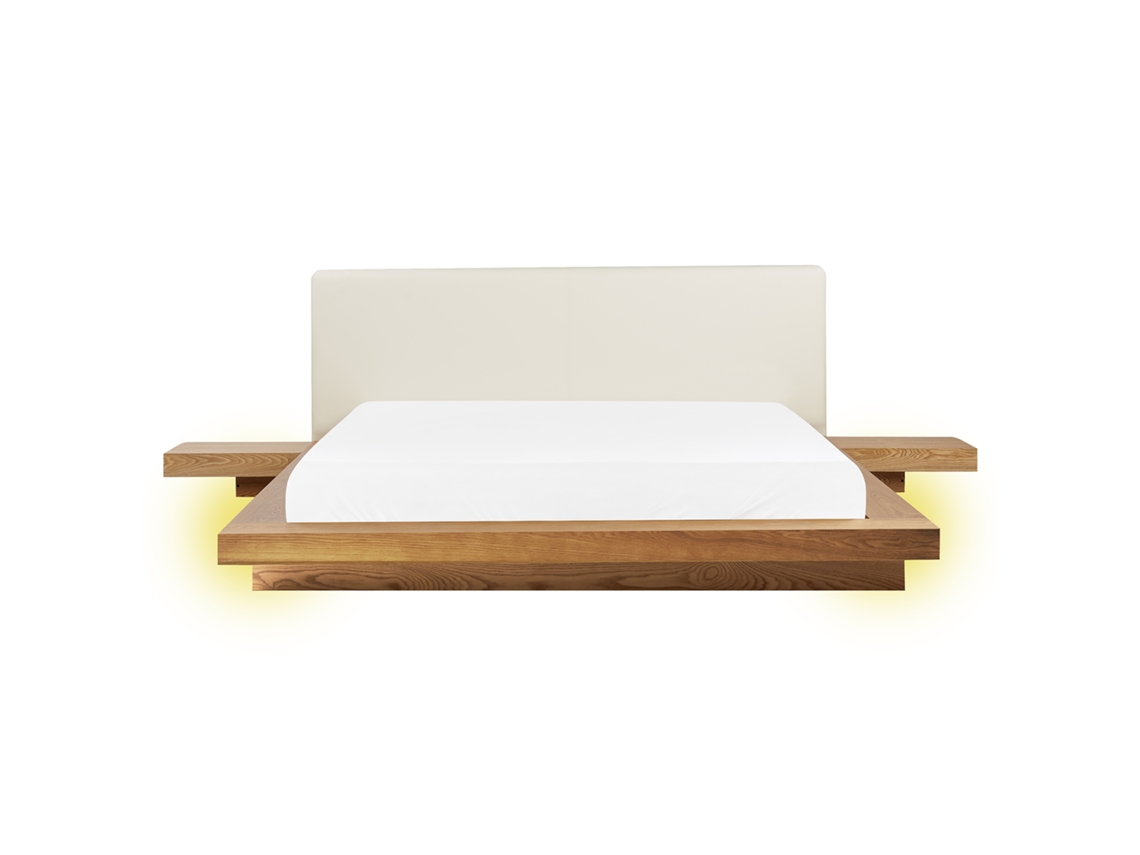 Cama de Casal BELIANI Zen de Mdf Freixo Natural 160x200
