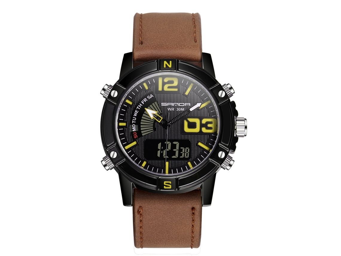 Relógio Eletrônico Digital Multifuncional Resistente À Água 30m Pulseira Preto Amarelo