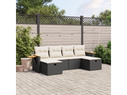 Vidaxl 6 Pcs Conjunto Sofás De Jardim C/ Almofadões Vime Pe Preto