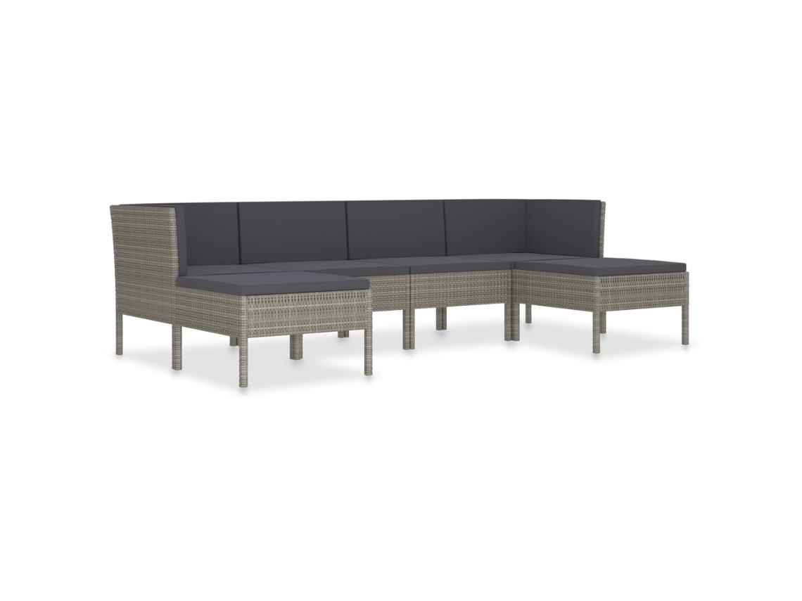 Maison Exclusive - 6 Pcs Conjunto Lounge De Jardim C/ Almofadões Vime Pe Cinzento
