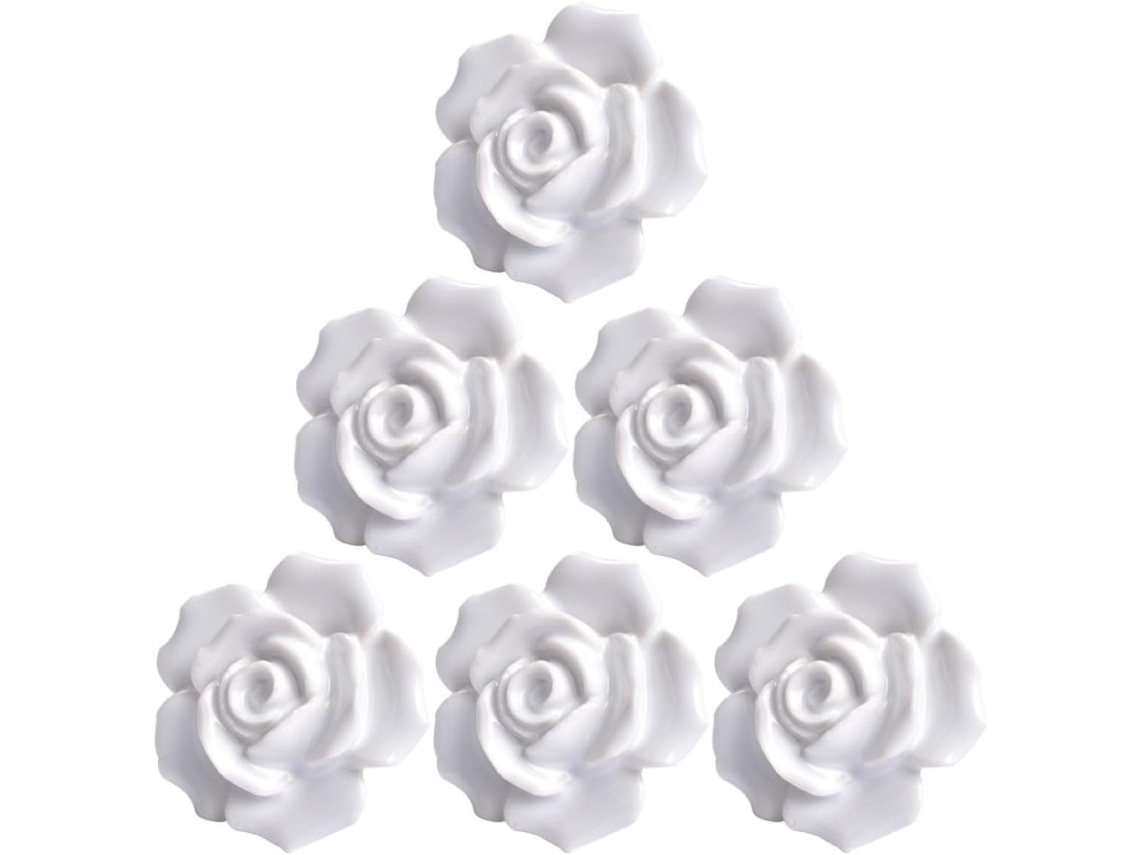 Conjunto De 6 Puxadores Porta, Armário E Gaveta Em Cerâmica Clara Formato De Rosa, Design Criativo E Estilo Único Para