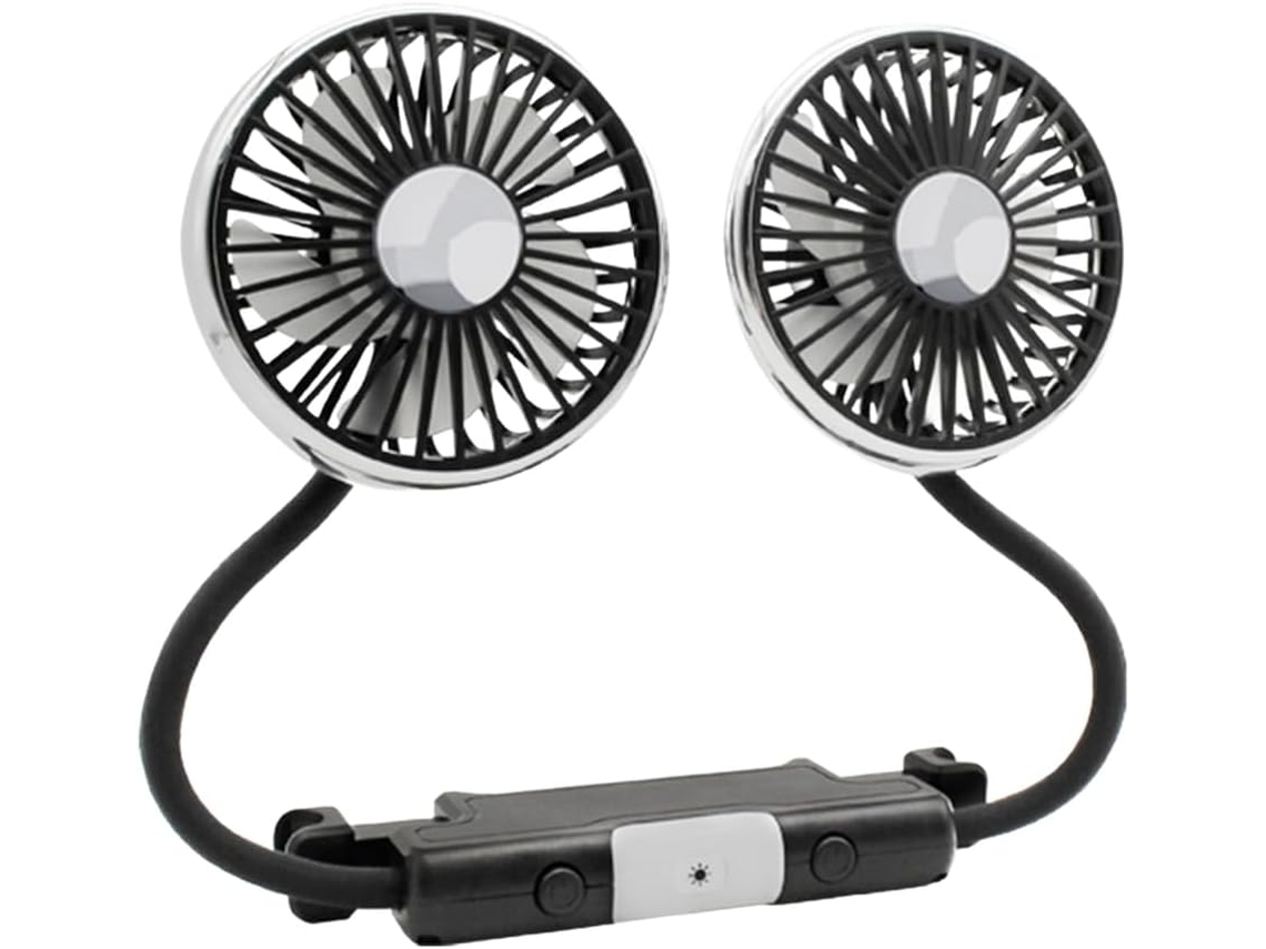 Ventilador Veicular Hd Com Duas Portas Usb, 3 Velocidades E Rotação De 360° Para Resfriamento Traseiro, Preto