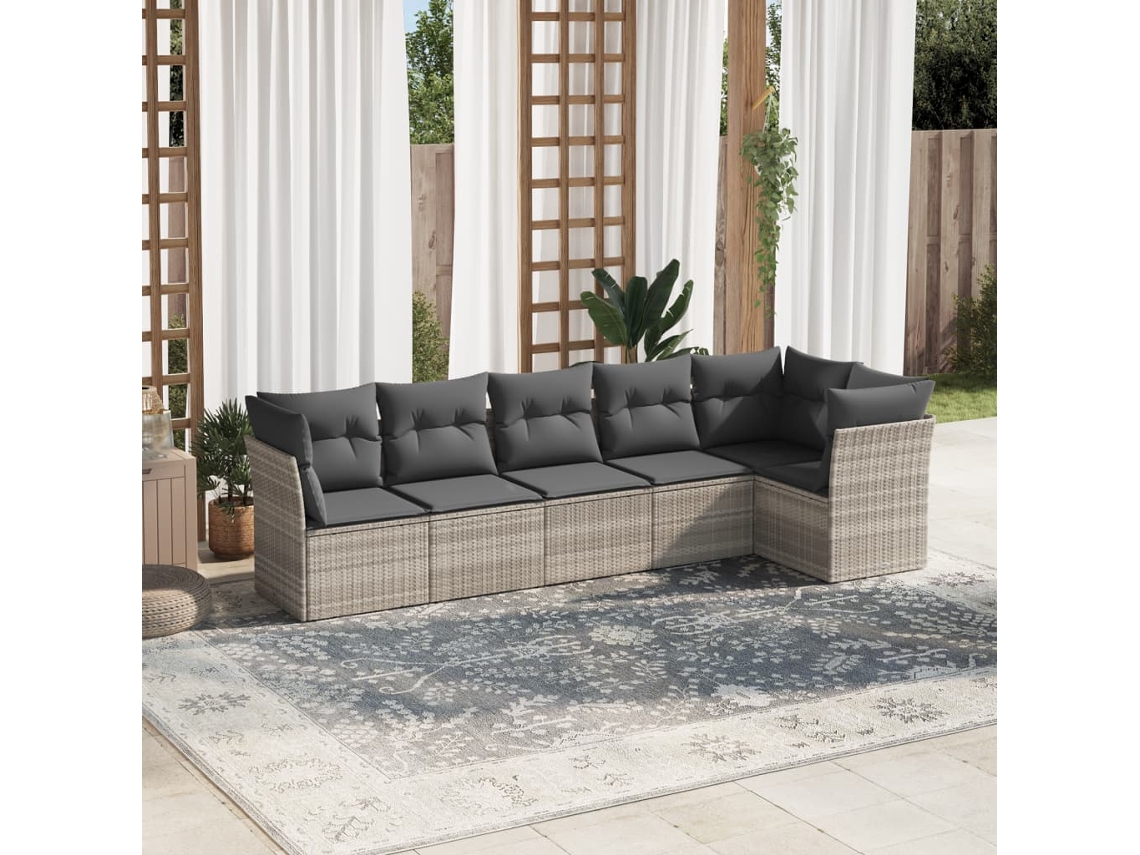 Vidaxl 6 Pcs Conj. Sofás Jardim Com Almofadões Vime Pe Cinzento-claro