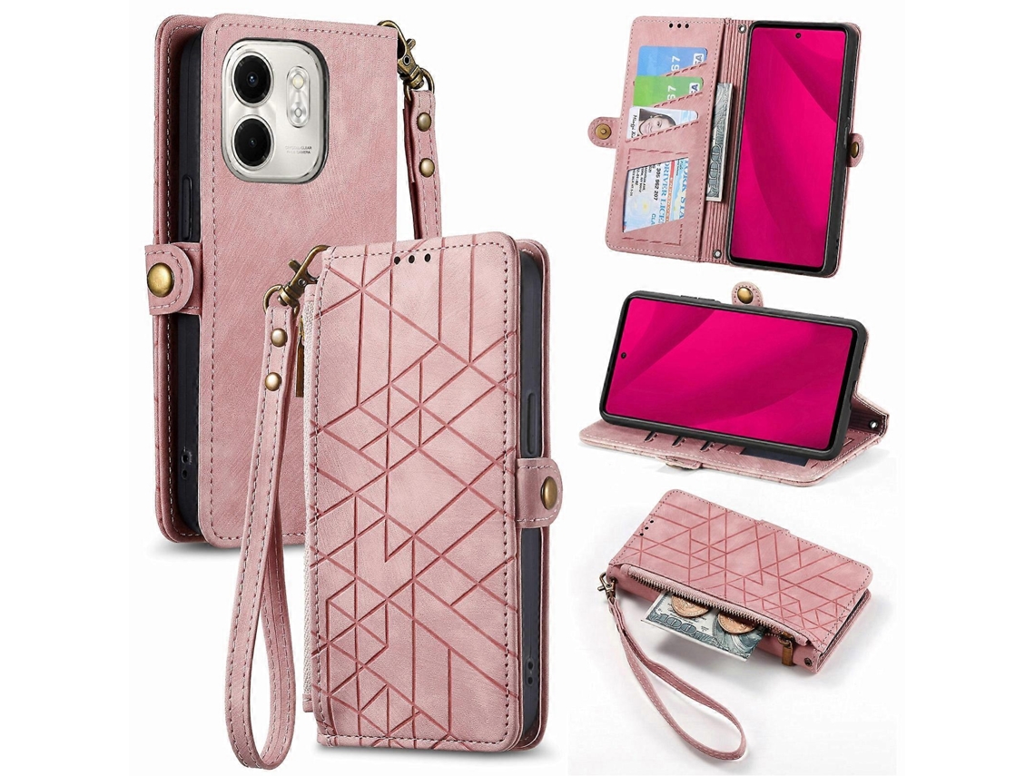 Capa De Celular Geométrica Com Zíper E Fivela Lateral Em Couro Para Infinix Smart 9