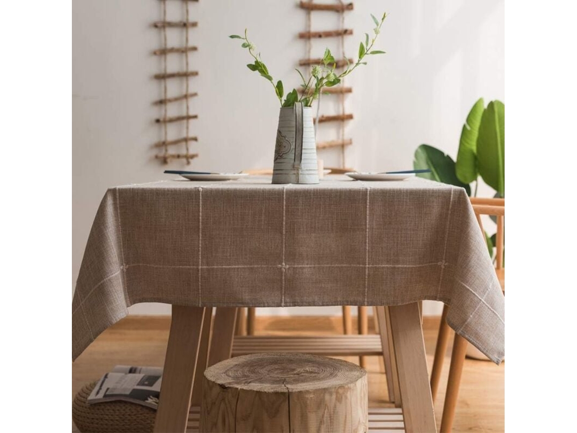 Toalha De Mesa De Algodão E Linho Resistente Para Mesas Retangulares, Toalha De Mesa Com Bordado De Treliça Sólida Para Decoração De Mesa De Cozinha.