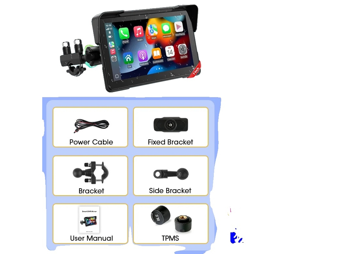 Painel Digital De Moto, Tela De 7 Polegadas, Suporte A Carplay E Android Auto, Sem Dvr Tpms