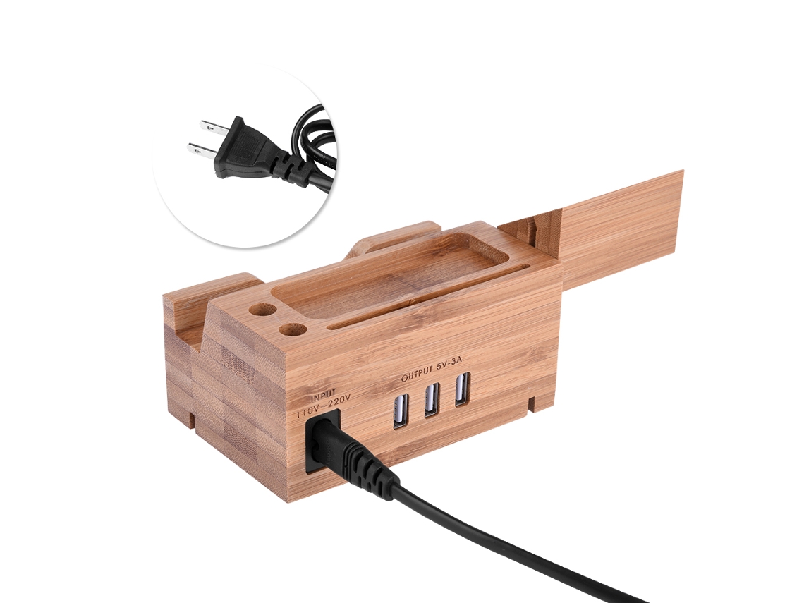 Dock de Carregamento em Madeira, Carregamento Multi dispositivos, Porta Usb Padrão Eua EOOCOO