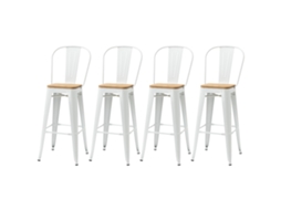 Conjunto De 4 Bancos Altos Empilháveis Com Encosto Apoio Para Os Pés Assento De Madeira 44x53x116 Cm Branco