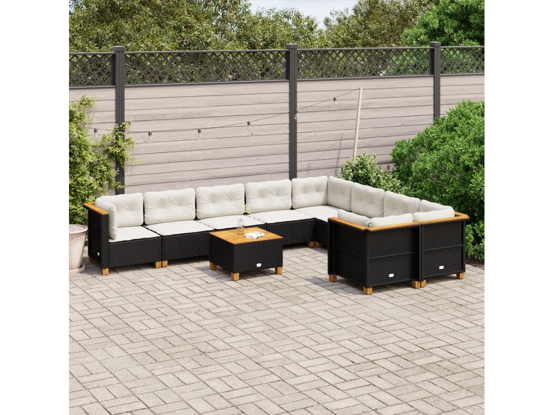 Vidaxl 10 Pcs Conjunto Sofás De Jardim C/ Almofadões Vime Pe Preto