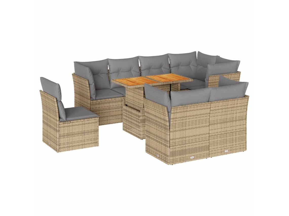 Conjunto de 9 sofás de jardim com almofadões Vime Pe Bege MAISON EXCLUSIVE (90x200 cm)