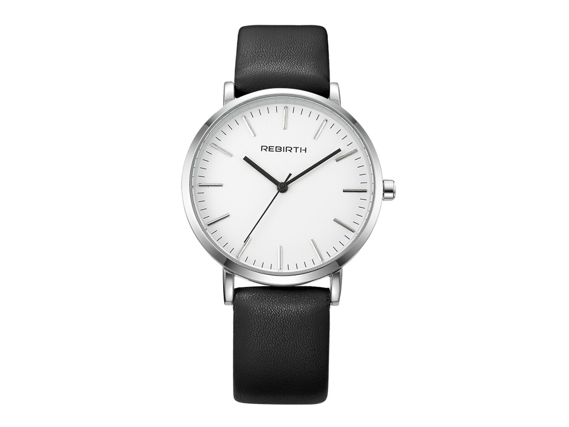 Relógio de Pulso Feminino Rebirth de Couro Pu Quartz com Dial Branco e Caixa Branca