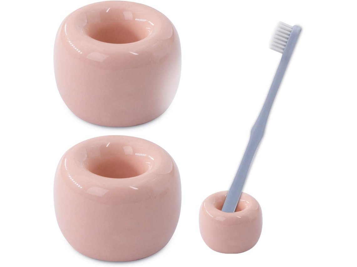 Porta Escova Dentes Cerâmica Rosa 2 Unidades