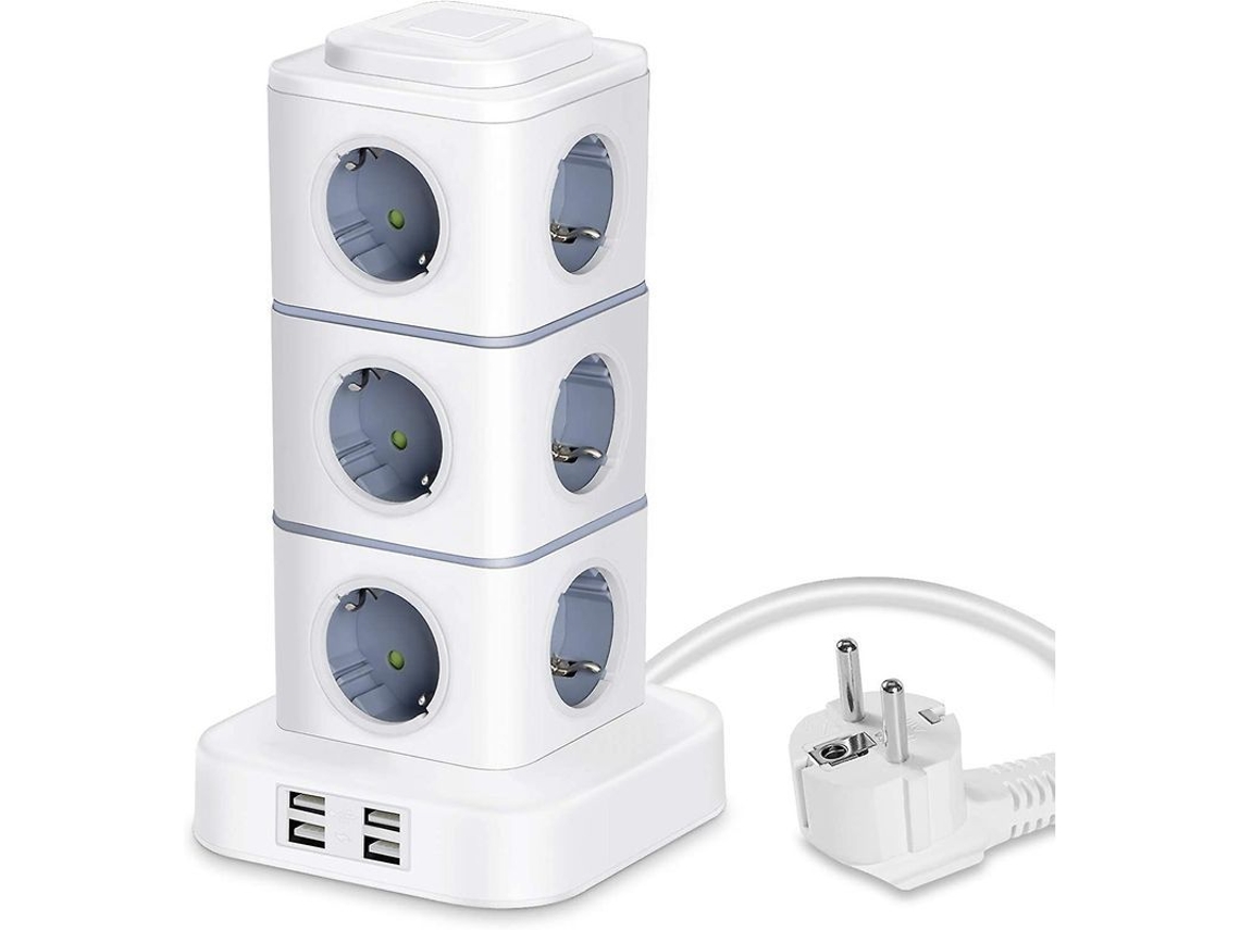 Regleta Vertical Com 12 Tomacorrientes E 4 Portas Usb Protector De Sobrecarga Cavo 3m 2500w 10a Para Lar Escritório