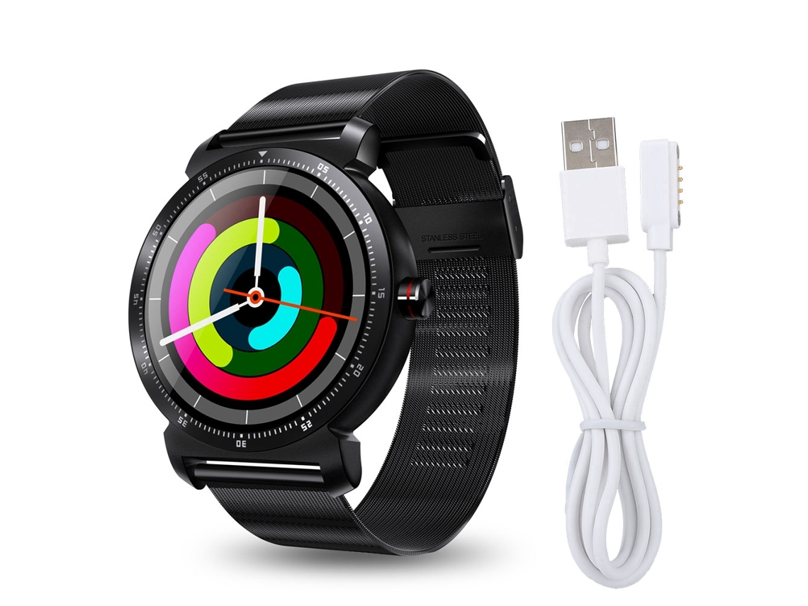 Relógio Inteligente K88h Plus, Tela Redonda Ips, Pulseira de Aço Preto, Monitoramento Cardíaco. EOOCOO