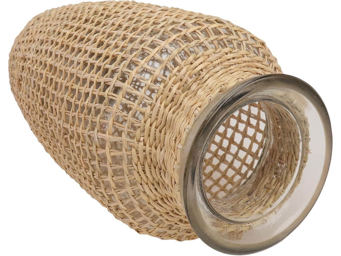 Vaso Decorativo De Palha Trançada Cáqui, Tamanho G, Suporte Para Arranjos Florais