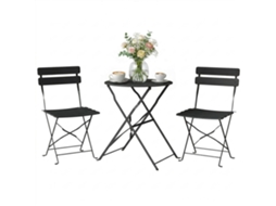 Conjunto de Bistrô com 3 Peças: Mesa e 2 Cadeiras Dobráveis com Ripas, Proteção Contra Ferrugem, Preto ZENCORE SERVICES