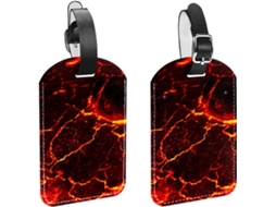 Conjunto De 2 Etiquetas Bagagem Em Couro Sintético Proteção Privacidade Superfície Lava Vulcânica Textura Magma