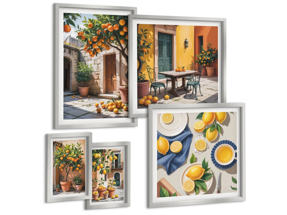 Conjunto De Pinturas Frutas Cítricas Nos Jardins Espelharte (5 Peças)