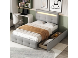 Cama 90x200 Cinza com Iluminação Led e 2 Gavetas