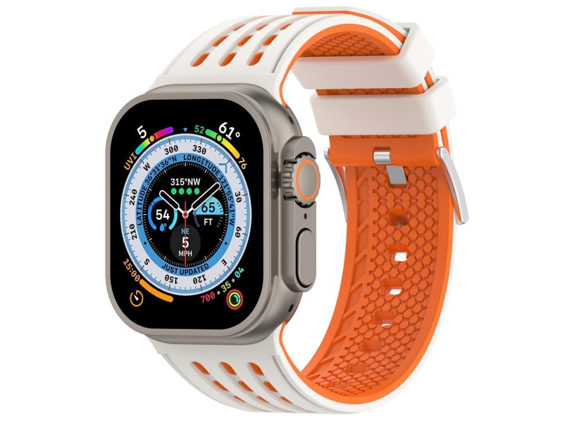 Bracelete para Apple Watch 46/49/45/44mm Silicone Respirável Bicolor com Furos Verticais Laranja Claro XIAOMOYU