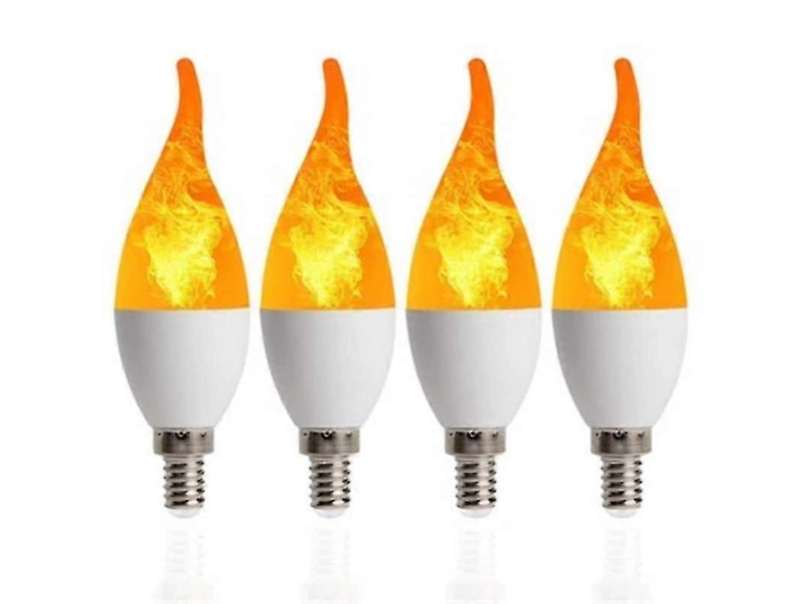 Pacote Com 4 Lâmpadas E14 3w Com Chama, 3 Modos, Candelabro, Luz Branca Quente, Compatível Com Halloween Brilvibera