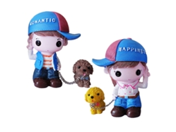 Laxiscreed Boneca De Casal Com Cão Em Resina Para Decoração De Dias Especiais