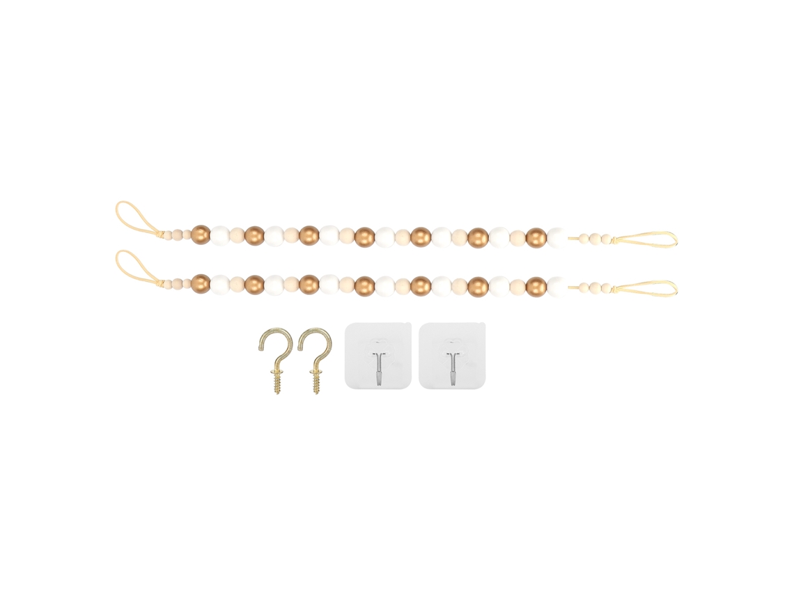 Mali amarras de Cortina com Contas de Madeira Decorativas com Ganchos para Sala Infantil Dourado