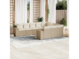Vidaxl 10 Pcs Conjunto De Sofás P/ Jardim Com Almofadões Vime Pe Bege