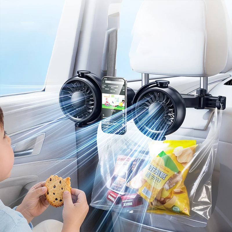 Ventilador de Carro MDUG, 3 Velocidades, Rotação 360°, Preto