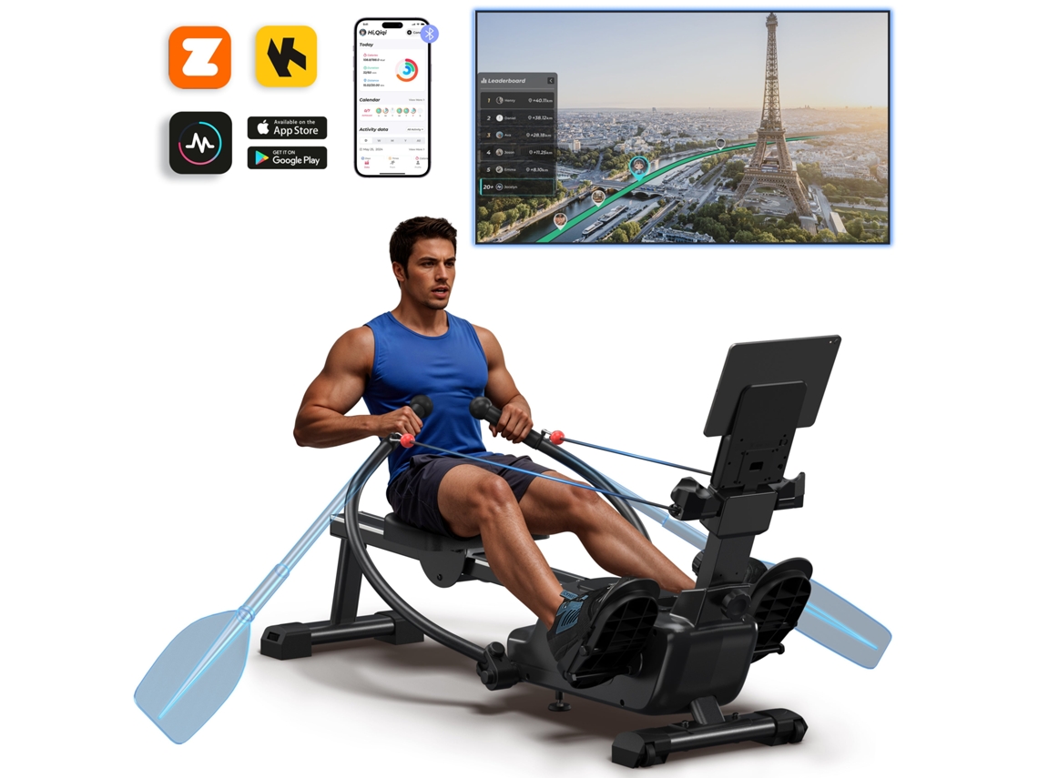 Máquina de Remo Magnético Duplo MERACH, 16 Níveis, Bluetooth, LCD, Plegável, Silencioso, Suporte Tablet, Casa, Treino Total, 150 kg