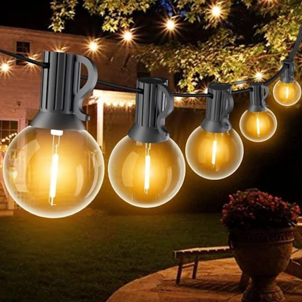 Cordão de Luzes Externas G40 de 15 M com 50+2 Lâmpadas Led, À Prova D'água e Branco Quente BRILVIBERA