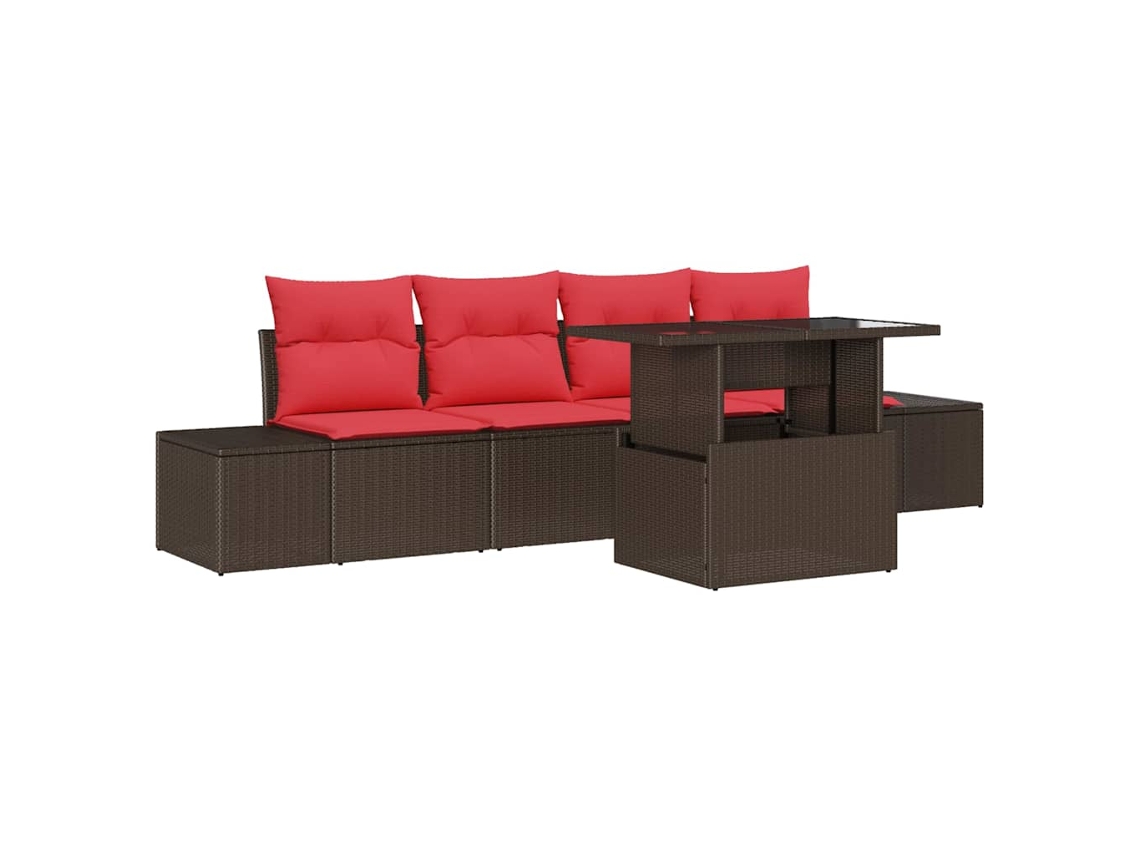 Maison Exclusive - Conjunto De Sofás Com Almofada 5 Pcs Marrom E Vermelho Vime Pe