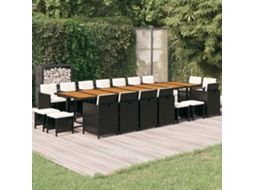 Vidaxl 19 Pcs Conjunto Jantar P/ Jardim C/ Almofadões Vime Pe Preto