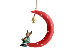 Enfeite de Ferro Batido para Árvore de Natal Pingente Papai Noel Sentado na Lua Decorativo de Parede Suspenso 11x8cm S/MARCA