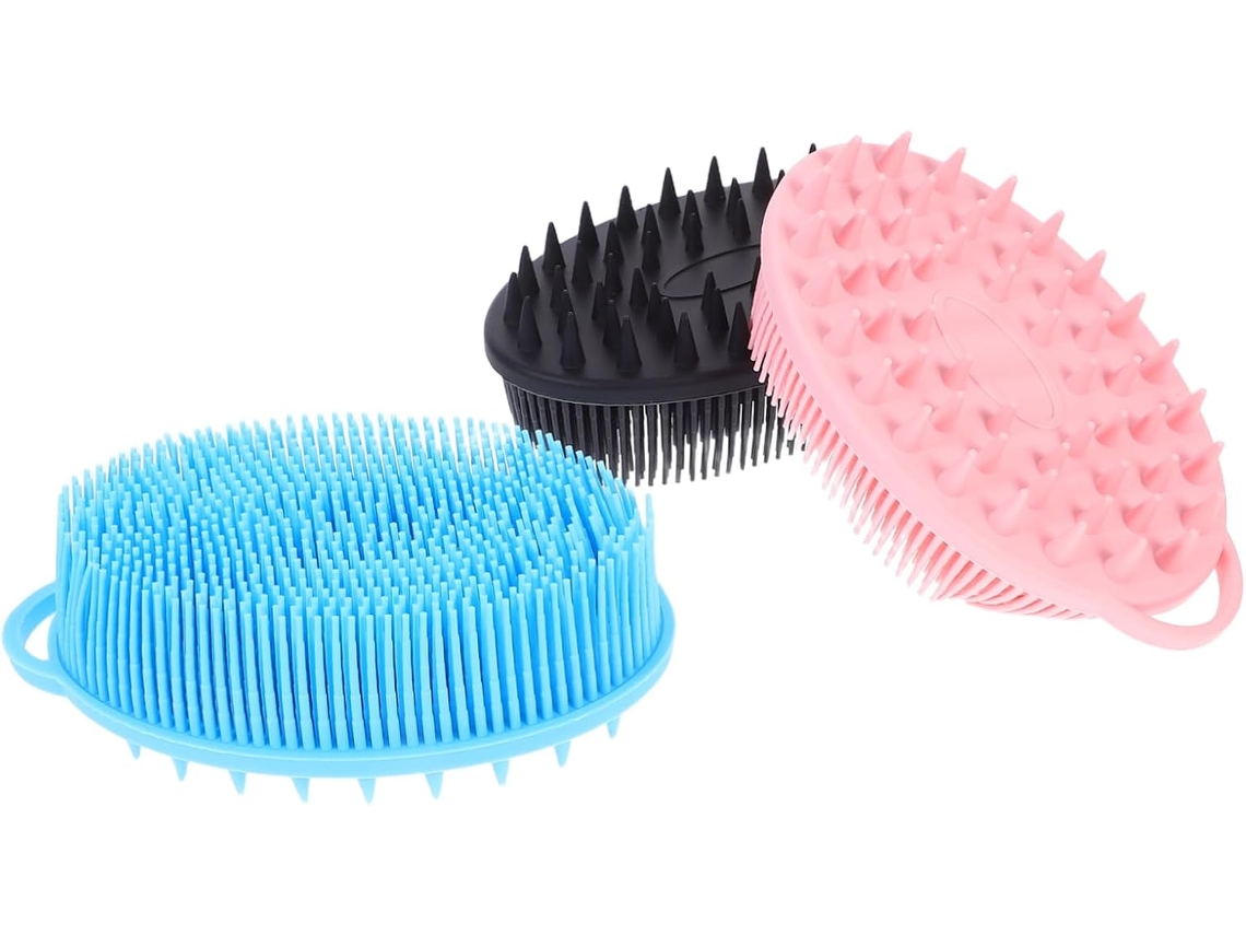 Escova De Banho Silicone Dupla Face Em 3 Peças, Escova Esfoliante Para O Corpo, Ferramenta De Esfoliação Facial Suave