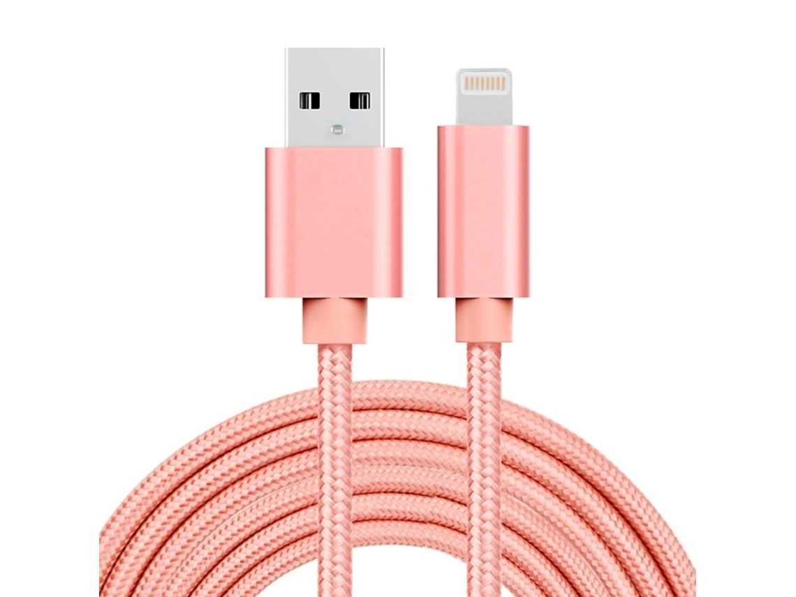 Cabo Usb de 3m 3a com Cabeça de Metal Tecido 8 Pin para Dados e Carregamento Rosa XIAOMOYU