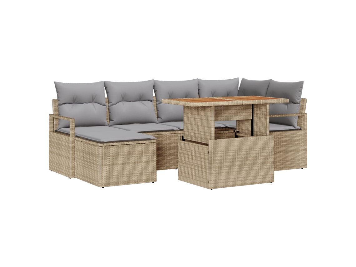 Conjunto 7 Conjunto De Sofá De Jardim Vidaxl Bege Vime Pe (100 X 55 X 73 Cm)