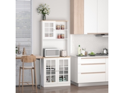 Armário De Cozinha Com Prateleiras E Portas De Vidro Armário Alto De Cozinha Para Pequenos Eletrodomésticos E Louças 80x37x183 Cm Branco