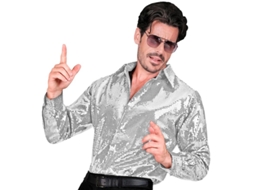 Fantasia ou camisa fashion prateada com lantejoulas para homem