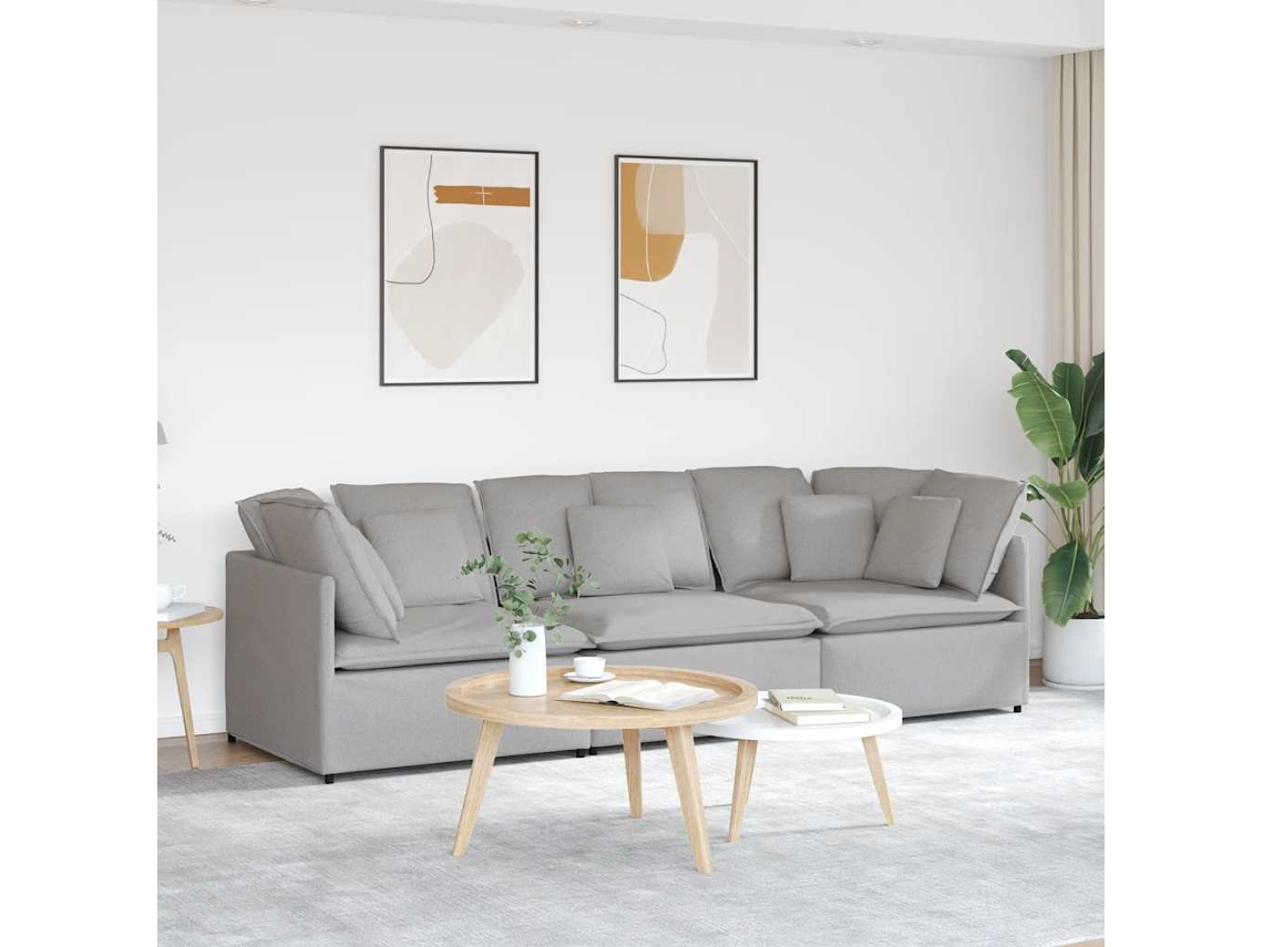 Vidaxl Sofá Modular Com Almofadas Tecido Cinzento Nublado