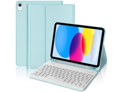 Capa Com Teclado-.-ipad A16 (11")/10 2022, Couro Sintético Azul, Bluetooth Azerty
