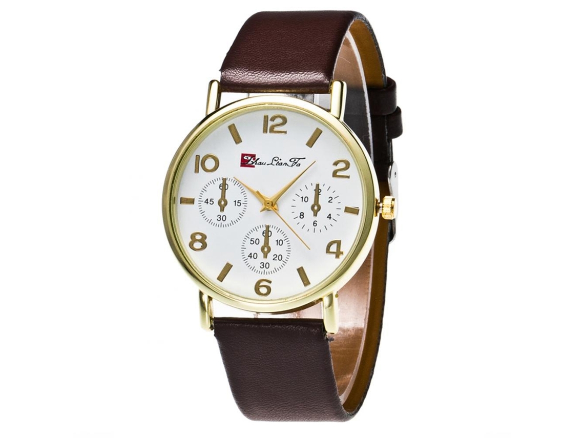 Relógio de pulso masculino Zhoulian Fa com calendário e pulseira de couro elegante.